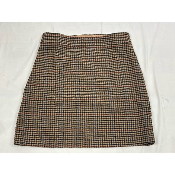 J.Crew Factory Wool-Blend Lined Mini Skirt Houndstooth Brown Size 10 Preppy - Picture 1 of 9